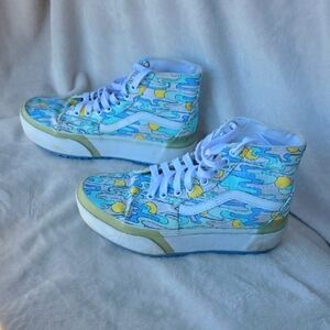 Vans High-Top Sneakers - Blue and Yellow Wave Design